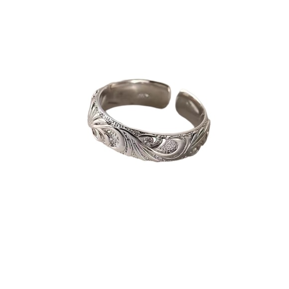 Silver Plated Open Cuff Ring with Design - Picture 2 of 5